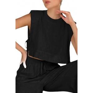 NEW SWEETKAMA linen sleeveless crop top in black